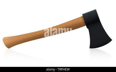Ax mit schwarzem Kopf und Griff aus Holz - Abbildung auf weißem Hintergrund. Stockfoto