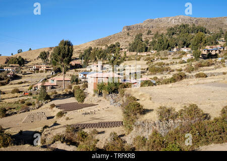 Adobe Backsteine sind Sonne trocknen in Amantani Hang, Puno, Peru Stockfoto