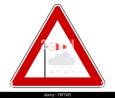 Verkehr Warnschild Blizzard auf Weiß Stockfoto