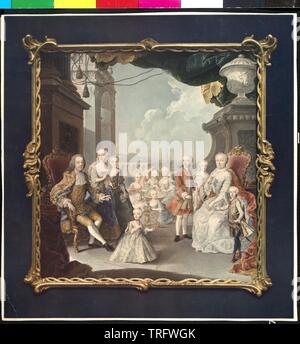 Maria Theresia, römisch-deutsche Kaiserin 1717 - 1780, Gruppe Bild im Kreis der Familie. Farbdruck, Additional-Rights - Clearance-Info - Not-Available Stockfoto