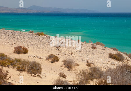 Punta Paloma y Morro del Gran Tarajal desde Playa de Sotavento. Península de Jandía. Isla Fuerteventura. Provinz Las Palmas. Islas Canarias. España Stockfoto