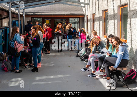 Schull, West Cork, Irland. 5. Juni 2019. Das Hinterlassen und Junior Cert Prüfungen begann heute für über 120.000 Studenten in Irland. Junior Cert Schüler warteten geduldig für ihre erste Prüfung zu beginnen. Credit: Andy Gibson/Alamy leben Nachrichten Stockfoto