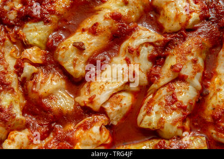 Kohlrouladen gefüllt mit Reis und Tomatensoße Stockfoto