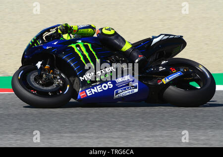 Mugello - Italien, 1. Juni: Italienische Yamaha Movistar Team Rider Valentino Rossi in der Tätigkeit bei 2019 GP von Italien der MotoGP auf Juni 2019 in Italien Stockfoto