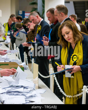 Lesley McInnes, SNP Stadtrat am Leith Walk Nachwahl zählen, Hauptquartier des Rates von Edinburgh, Edinburgh, Schottland, Großbritannien Stockfoto