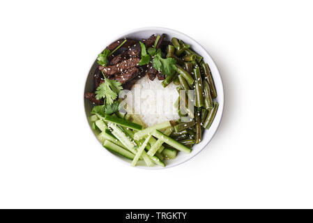 Koreanisches Gericht, Rindfleisch, Reis und grünen Bohnen. top View Stockfoto