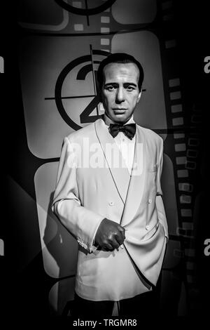 Humphrey Bogart, Madame Tussauds in Schwarz und Weiß Stockfoto