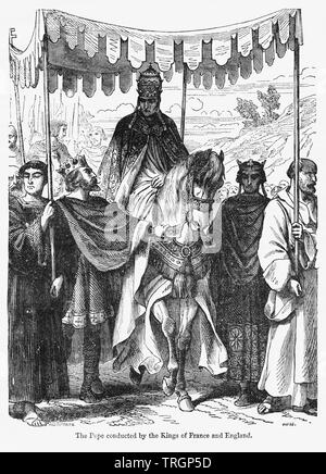 Der Papst durch die Könige von Frankreich und England, Illustration von John's Cassell illustrierte Geschichte von England durchgeführt, Bd. I aus der frühesten Periode der Herrschaft von Edward der Vierten, Cassell, Petter und Galpin, 1857 Stockfoto