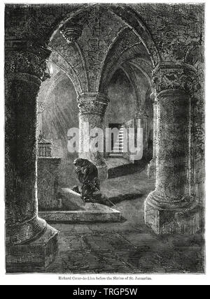 Richard Coeur de Lion vor dem Schrein des hl. Januarius, Illustration von John's Cassell Illustrated Geschichte Englands, Bd. I aus der frühesten Periode der Herrschaft von Edward der Vierten, Cassell, Petter und Galpin, 1857 Stockfoto