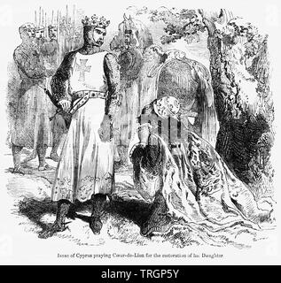 Isaak von Zypern beten Coeur de Lion für die Wiederherstellung seiner Tochter, Illustration von John's Cassell Illustrated Geschichte Englands, Bd. I aus der frühesten Periode der Herrschaft von Edward der Vierten, Cassell, Petter und Galpin, 1857 Stockfoto