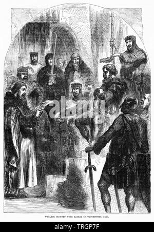 Wallace gekrönt mit Lorbeer in der Westminster Hall, Illustration von John's Cassell Illustrated Geschichte Englands, Bd. I aus der frühesten Periode der Herrschaft von Edward der Vierten, Cassell, Petter und Galpin, 1857 Stockfoto