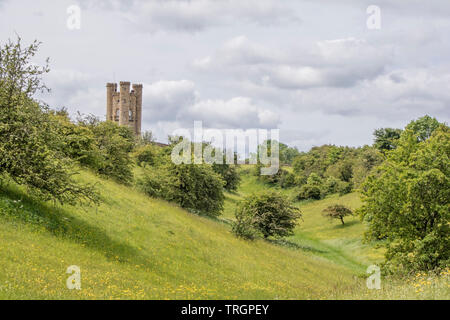 Broadway Tower und Country Park in der Nähe von Cotswold Town von Broadway, Worcestershire, England, Großbritannien Stockfoto