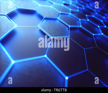 Konzeptionelle abstraktes Bild mit hexagonale Struktur Verbindung. 3D-Hintergrund. Graphen Konzept. Stockfoto