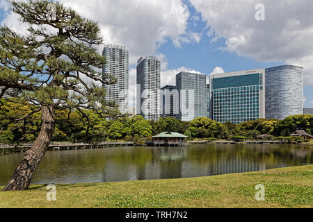 Tokio, Japan, 17. Mai 2019: Hama-rikyu Gardens ist eine öffentliche und ehemaligen kaiserlichen Garten in Minato und einer von zwei Überlebenden Edo periode Gärten in der modernen Stockfoto