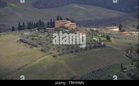 Typische toskanische Landschaft nach San Gimignano Stockfoto