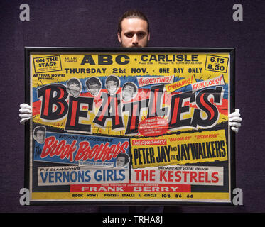 Bonhams, London, UK. 6. Juni 2019. Bonhams Entertainment Memorabilia verkauf Vorschau. Die Beatles Konzert Poster, Donnerstag, 21. November 1963 Für die ABC-Carlisle. Schätzung: £ treffen sich 15.000-20.000. Credit: Malcolm Park/Alamy Leben Nachrichten. Stockfoto