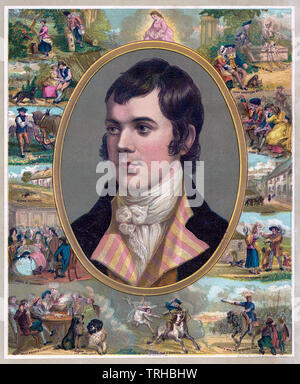 ROBERT BURNS (1759-1796), schottischer Dichter und Lyriker mit Illustrationen für einige seiner Arbeiten gezeigt Stockfoto