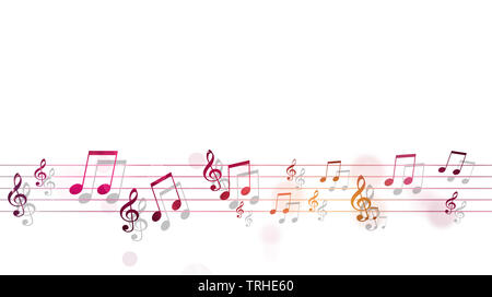 Mehrfarbige Noten Poster auf weißem Hintergrund. Design für Musik Flyer Stockfoto