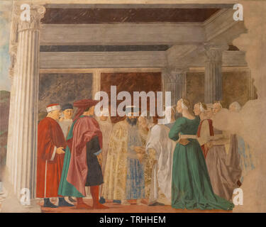 Treffen der König Salomo und die Königin von Saba, Legende des Wahren Kreuzes, Freskenzyklus, Piero della Francesca, Bacci Kapelle, die Cappella Bacci, Cappella Stockfoto