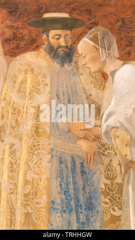 Treffen der König Salomo und die Königin von Saba, Detail, Legende des Wahren Kreuzes, Freskenzyklus, Piero della Francesca, Bacci Kapelle, die Cappella Bacci, C Stockfoto