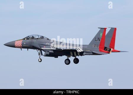 Die 492Nd FS F-15E für den 75. Jahrestag des D-Day Landing an RAF Lakenheath gekennzeichnet. Stockfoto