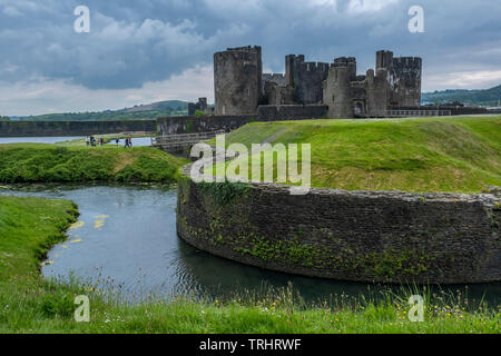 Caerphilly Castle, Wales Stockfoto