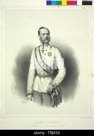Franz Joseph I., Kaiser von Österreich, Bild uniformierte, Lithographie von Joseph Kriehuber, Additional-Rights - Clearance-Info - Not-Available Stockfoto