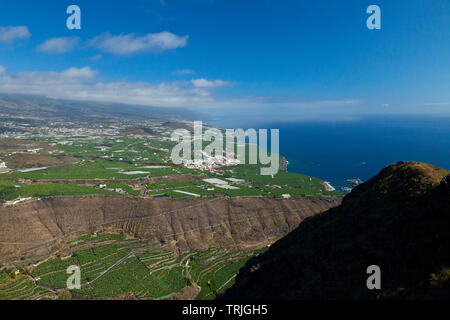 Vista del pueblo Tazacorte desde el Mirador del Time. Valle de Aridane. Isla La Palma. Provincia Santa Cruz. Islas Canarias. España Stockfoto