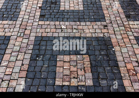 Detaillierte gepflasterten Straßen und Gehwege, Prag Stockfoto