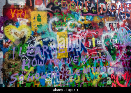 John Lennon Graffiti Wall, Prag Stockfoto