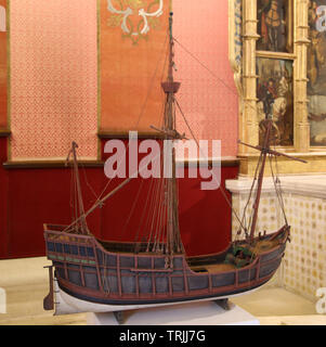 Der Alcazar. Kapitel Haus. Schiffsmodell. Carrack. Sevilla, Spanien. Stockfoto