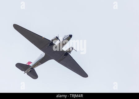 Single Dakota überschrift in die Normandie Overhead Southend Flughafen als Teil 75 Jahre D-Day Jubiläum Stockfoto