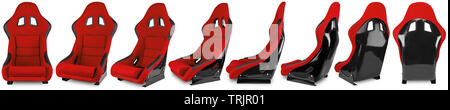 Set Sammlung von rot schwarz Carbon motorsport race car Tuning sim racing Schalensitz auf weißem Hintergrund Stockfoto