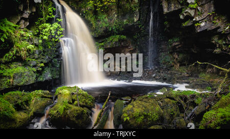 Eine kleine, ungestört und unbewirtschaftet Wasserfall innerhalb einer Gesamtstruktur im County Donegal, Irland entfernt. Stockfoto