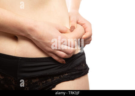 Punch überdimensionale weibliche Gesäß mit Cellulite auf weißem Hintergrund Stockfoto