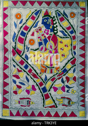 Krishna in der Form von Folk Art-Madhubani Malerei madhubani Bihar in Indien Stockfoto