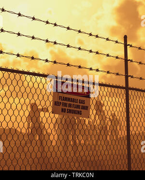 Zombies Horde hinter dem Zaun in Badlands, Post-Apocalyptic Konzept Ideen, 3D-Rendering Stockfoto
