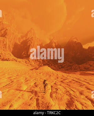 Astronauten auf dem Mars, 3D-Darstellung Stockfoto