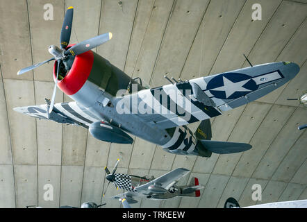 Republik P-47 Thunderbolt Weltkrieg zwei jagdflugzeug im Imperial War Museum, Duxford, Cambridgeshire, Großbritannien Stockfoto