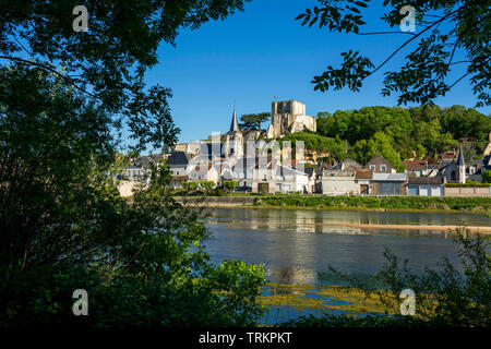Schloss von Montrichard oberhalb des Dorfes auf dem Fluss Cher, Loire-et-Cher, Centre Val de Loire, Frankreich Stockfoto
