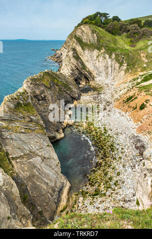 Treppe Bohrung am Lulworth Cove ist dramatischen Küstenlandschaft auf der Dorset Jurassic Coast in England, Großbritannien. Stockfoto