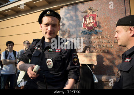 Moskau, Russland - Juni 7, 2019: in Moskau Protest gegen Verhaftung der investigative Journalist Ivan Golunov gehalten Stockfoto
