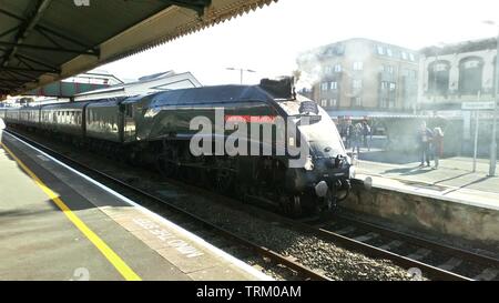 LNER Klasse A4 448860009 Union von Südafrika Dampflokomotive der Paignton Bahnhof, Devon, England. UK. Stockfoto