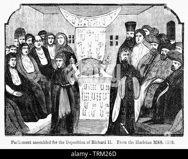 Das Parlament montiert für die Abscheidung von Richard II., aus der Harleian Mss. 1319, Illustration von John's Cassell Illustrated Geschichte Englands, Bd. I aus der frühesten Periode der Herrschaft von Edward der Vierten, Cassell, Petter und Galpin, 1857 Stockfoto