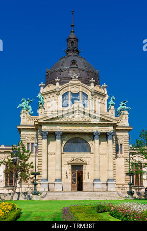 Die schöne Széchenyi Thermalbad Haupteingang, der größten Bäder in Budapest Stockfoto