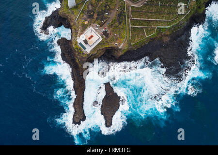 Europa, Spanien, Kanarische Inseln, La Palma, Unesco Biosphäre Ort, Luftaufnahme der Leuchtturm Faro de Punta Cumplida Stockfoto