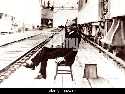 Henry M. Flagler c 1908 bei der Eröffnung der Ritter auf der Florida East Coast Railway (FEC) Erweiterung, die später in Key West im Jahr 1912 erreichen. Stockfoto