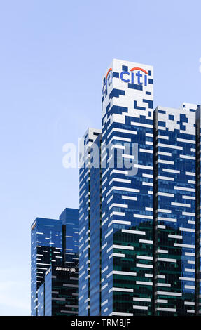 Singapur-13 APR 2019: Ansicht der Citybank in der Marina Bay Financial Center Office Tower stehen an der Marina Bay Sands Stockfoto