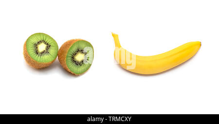 Reihe von frischem Obst Kiwi und Banane Stockfoto