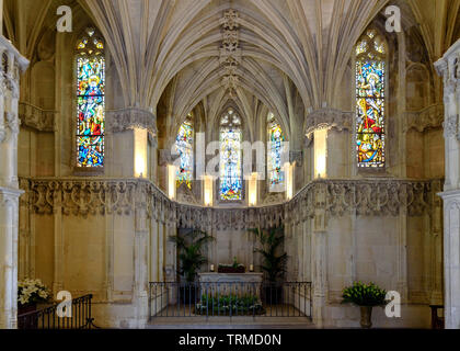 Im Inneren der Kapelle von Saint Hubert, in der Leonardo da Vinci's Grab, in Amboise, Frankreich Stockfoto